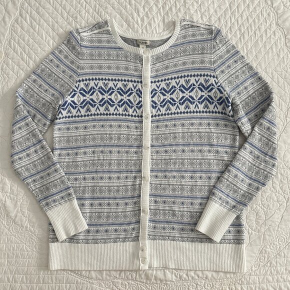 L.L. Bean Nordic Fair Isle Cashmere Blend Cardigan Button Down Sweater - Picture 1 of 11